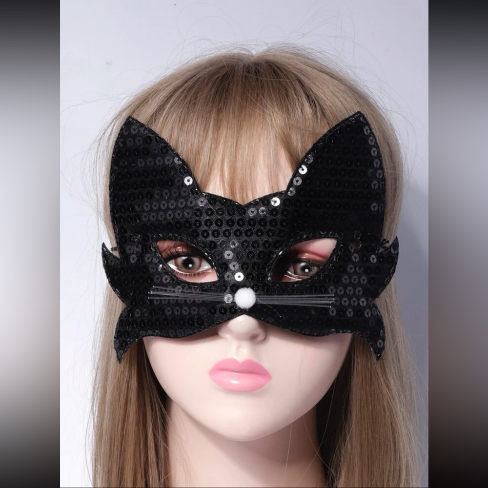 🐈‍⬛ Awesome Sequin Black Kitty Cat Mask 🐈‍⬛
